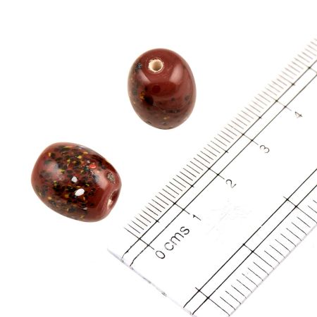 Brown Decorative Glass Barrel Shaped Jewelry Beads (Pack Of 12)