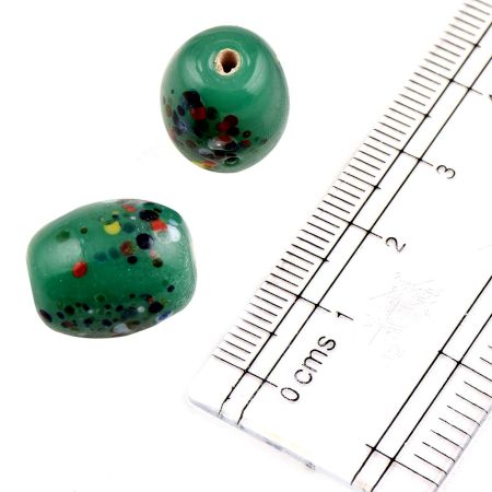Turquoise Green  Loose Glass Jewelry Barrel Shaped Beads (Pack Of 12)