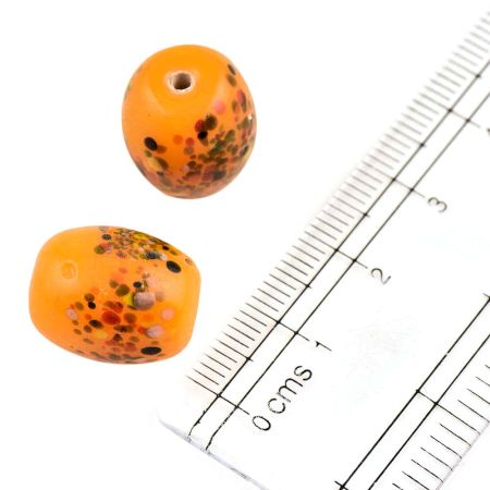 Marigold Yellow Decorative Glass Barrel Shaped Jewelry Beads (Pack Of 12)