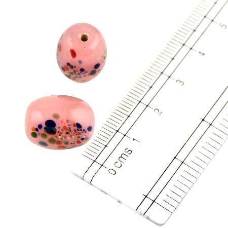 Pink Colorful Decorative  Barrel Shaped Glass Loose Jewelry Beads (Pack Of 12)