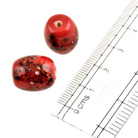 Red Loose Glass Jeweley Barrel Shaped Beads (Pack Of 12)