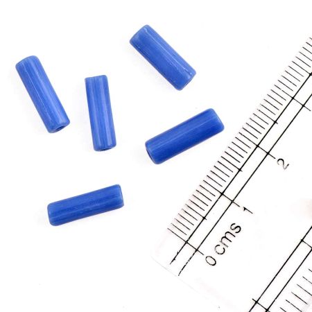 Persian Blue Jewelry Glass Cylinder Beads (Pack Of 12)