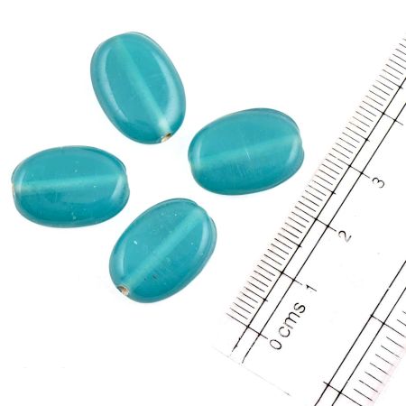 Sky Blue Color Jewelry  Oval Shape Loose Glass Beads (Pack Of 12)