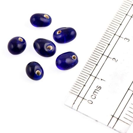 Loose Indigo Glass Transparent Oval Shaped  Beads For Jewelry Making (12 In Pack)