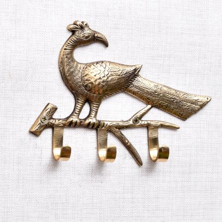 Peacock On A Branch Brass Wall Hanger Clothes Coat Hat Key Holder