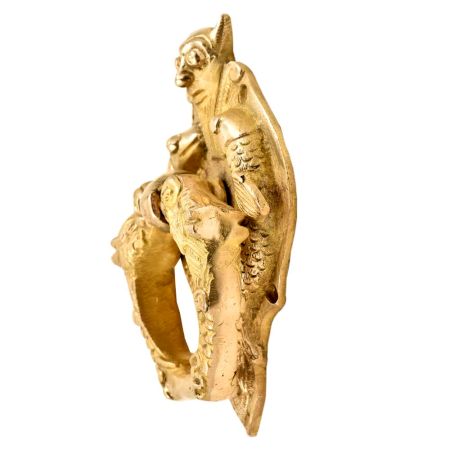 Demons Fishes And Bat Faced Intricately Carved Solid Brass Door Knocker