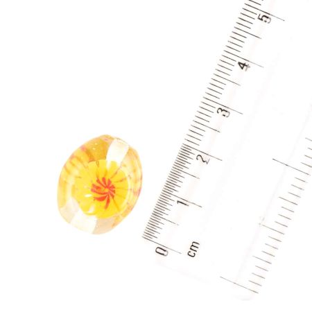 Red Flower Inside Yellow Flower Clear Loose Oval Shape Jewellery Beads (12 in Pack)
