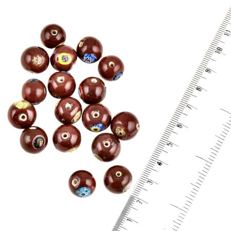 Unique Hand Painted Brown Round Shape Loose Glass Jewelry Beads (12 in Pack)