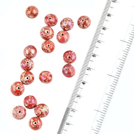 Deep Red Marble Pattern Round Loose Glass Jewelry Beads (12 in Pack)