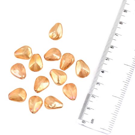 Peach Gold Polished Faceted Tear Drop Shape Loose Glass Jewelry Beads (12 in Pack)