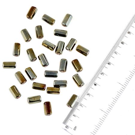 Metallic Grey Rectangle Cylindrical Shape Loose Glass Jewelry Beads (12 in Pack)