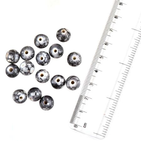 Black Marble Pattern Round Glass Loose Jewelry Making Beads (12 in Pack)