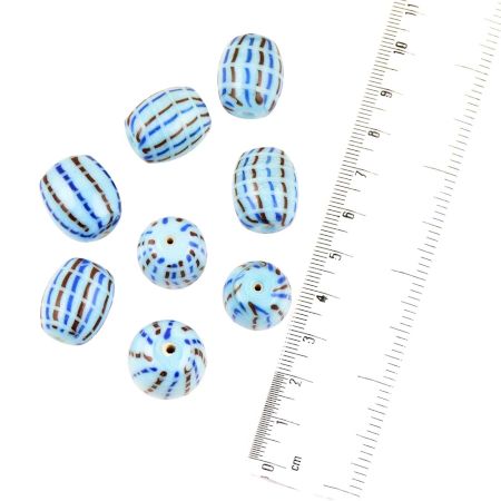 Blue Loose Jewelry Glass Beads With Abstract Repeated Breaking Lines Texture (12 in Pack)