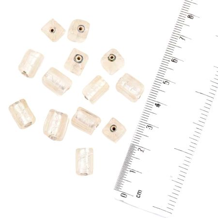 Hand Made Loose White Silver Lined Glass Tube Jewelry Beads (12 in Pack)