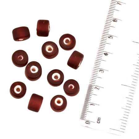 Dark Maroon Round Cylinder Shape Loose Glass For Making Jewelry (12 in Pack)