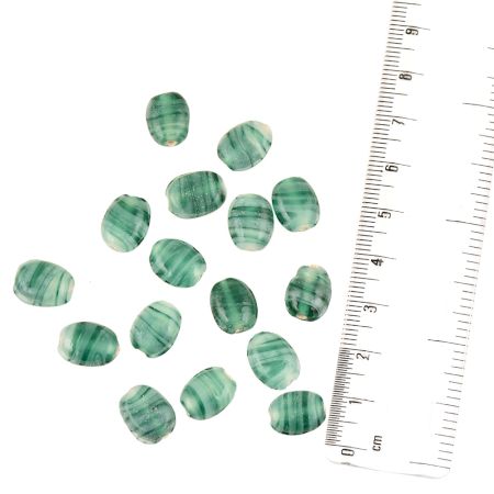 White Sea Green Indian Striped Barrel Loose Glass Beads For Jewelry Making (12 in Pack)