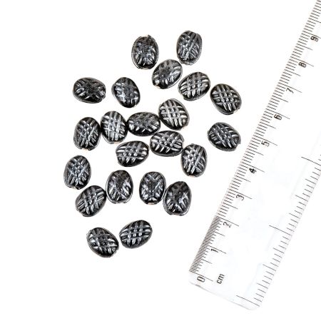 Black Carved Glass Beads Loose Glass Oval Beads For Making Jewelry (12 in Pack)