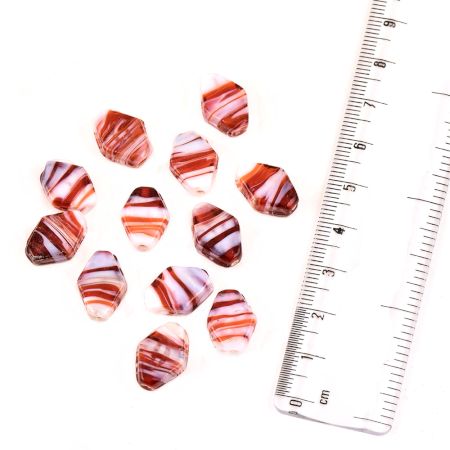 White Orange Striped Kite Shaped Loose Glass Jewelry Beads (12 in Pack)