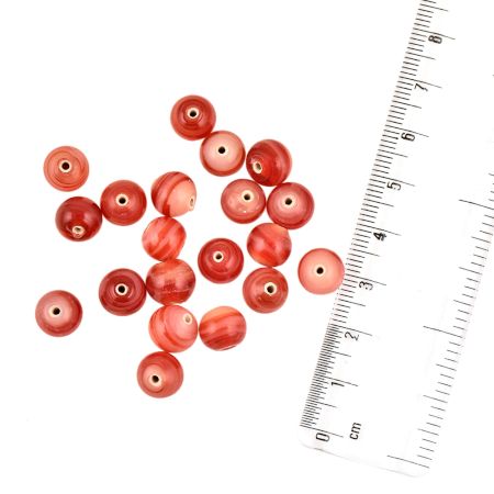 Hand made Orange Red Striped Loose Glass Jewelry Beads (12 in Pack)