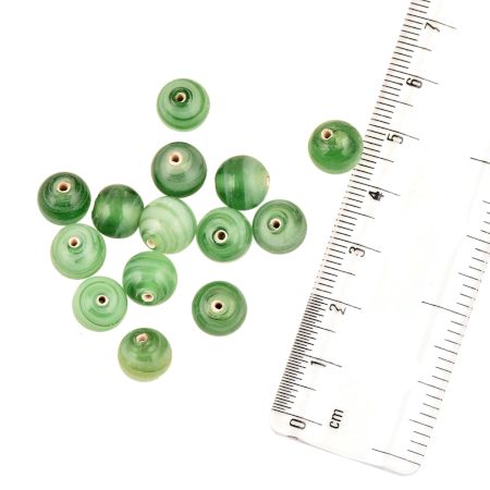 Hand Made Two Tone Green Striped Loose Glass Jewelry Beads (12 in Pack)