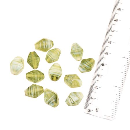 White Green Striped Kite Shaped Loose Glass Jewelry Beads (12 in Pack)