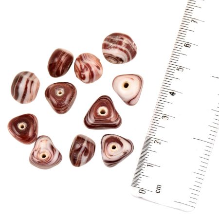 Brown and White  Opaque Glass Triangle Large Striped Jewelry Beads (12 in Pack)
