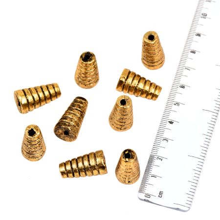 Golden Loose Aluminum Metal Cap Beads Cone Coil  Design Cap Jewelry Beads (12 in Pack)