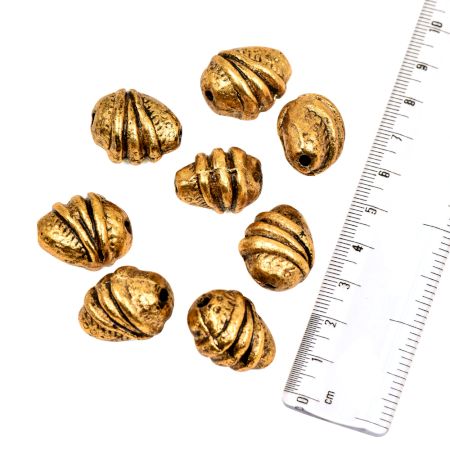 Tribal Golden Nugget Shaped Centre Coil Design Loose Aluminum Metal Jewelry Beads (6 in Pack)