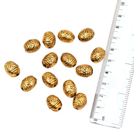 Golden Aluminium Metal  Engraved Design Oval Tone Loose Jewelry Beads (4 in Pack)