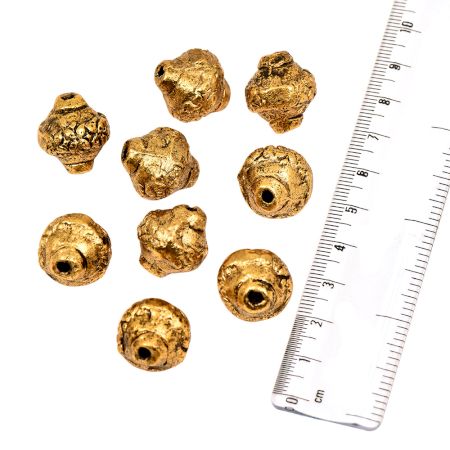 Handmade Golden Design Engraved Aluminium Concave Bicone Shaped Jewelry Beads (5 in Pack)