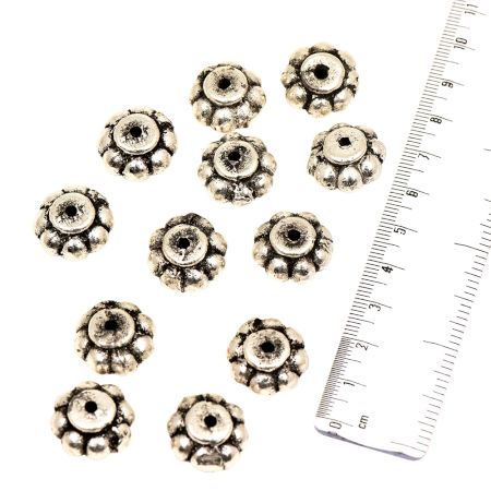 Handmade Silver Loose Flower Spacer Aluminum Metal  Loose JewelryÂ Beads (6 in Pack)