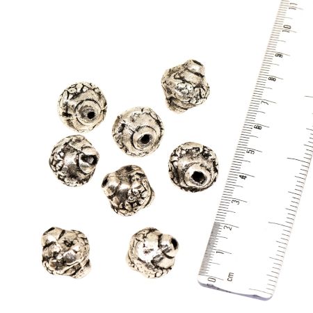 Silver Concave Bicone Foral Design Engraved Aluminum Metal Loose Jewelry Beads (5 in Pack)