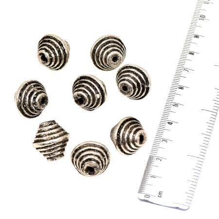 Silver Aluminum Metal Circular Rings  Engraved Saucer Shape Loose Jewelry Beads (5 in Pack)