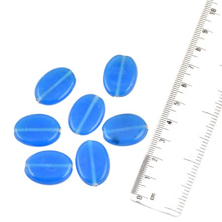 Blue Oval Flat Hand Made Loose Glass Beads For Making Jewelery (12 in Pack)