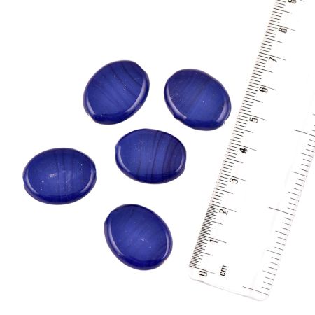 Navy Blue Coin Oval Shape Loose Glass Beads For Jewelry Making (12 in Pack)