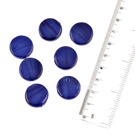Navy Blue Lines Coin Shape Loose Glass Beads For Jewelry Making (12 in Pack)