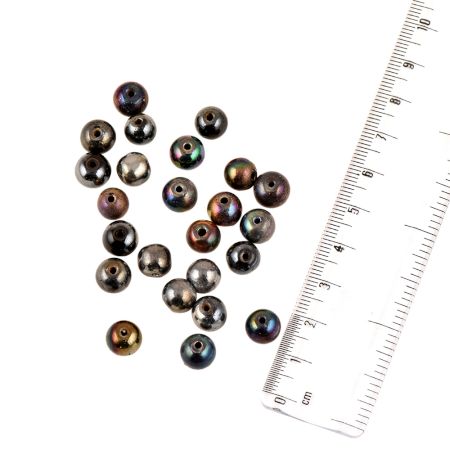 Metallic Black Glossy Round Loose Glasss Beads For Jewelry Making (12 in Pack)