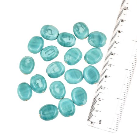 Sky Blue Glass Flat Oval Spacer Loose Beads DIY Jewelry Making Wholesale (12 in Pack)