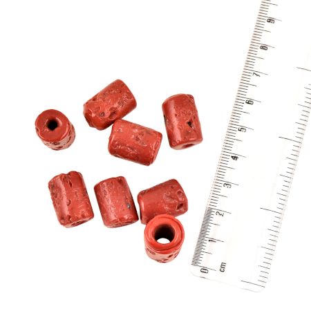 Painted Loose Glass Beads Cylinder Shaped Rugged Abstract Design For Jewelry Making (12 in Pack)