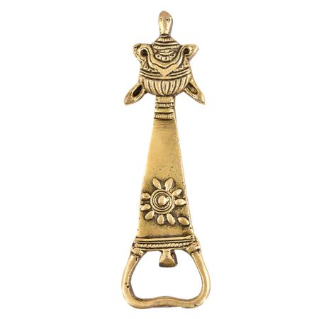 Tortoise Brass Bottle Opener With Tribal Floral Design