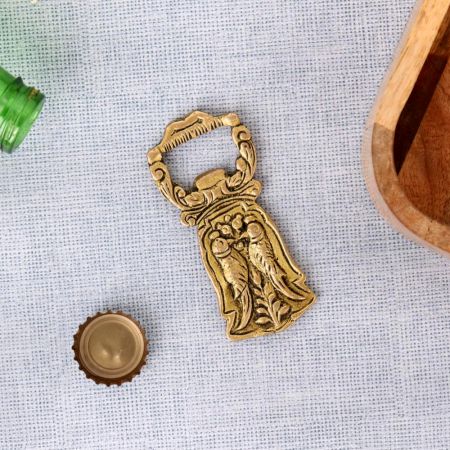 Brass Bottle Opener With Two Parrots Engraved Design
