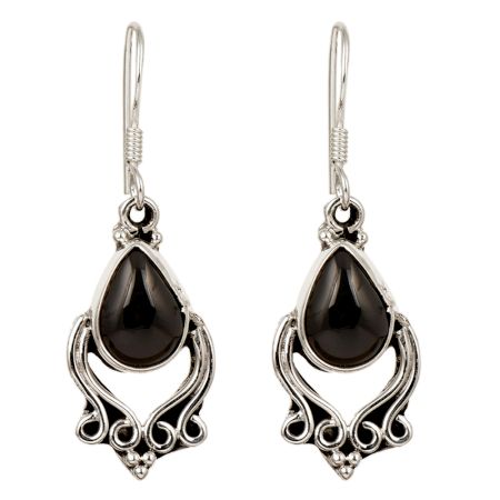 92.5 Sterling Silver Earrings Simple Black Stone Dangle Earrings