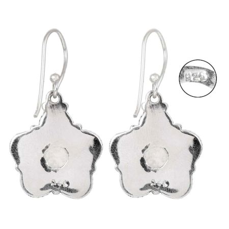 92.5 Sterling Silver Earrings Rainbow Moonstone Flower Drop Earrings