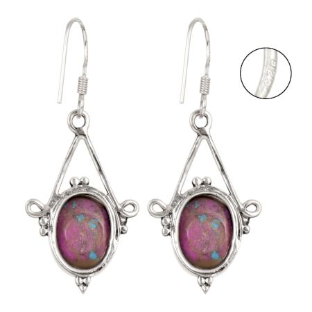 92.5 Sterling Silver Earrings Purple Turquoise Drop Earrings