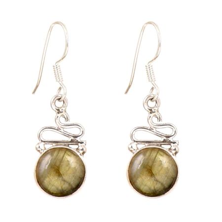 92.5 Sterling Silver Earrings  Round Green Jade Drop Earrings