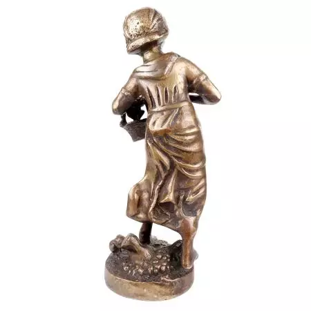 Brass English Statue Young Girl With Flower Basket