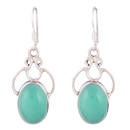 92.5 Sterling Silver Dangle Earrings Teardrop Green Agate  Earrings