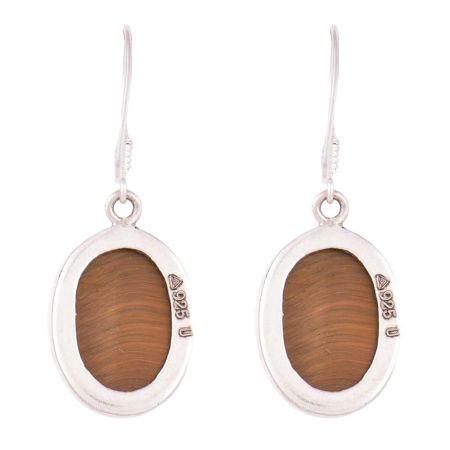 92.5 Sterling Silver Earrings Tigers Eye Faceted Wire Hook Earrings