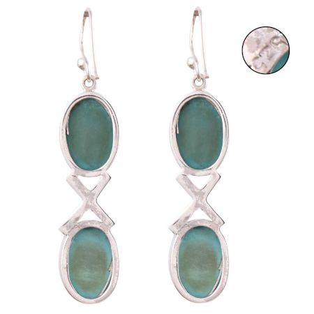 92.5 Sterling Silver Earrings Turquoise Cross Design Dangle Earrings