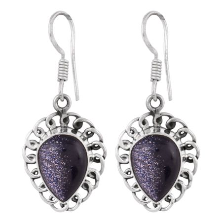 92.5 Sterling Silver Earrings Black Sun Stone Drop Hook Earring